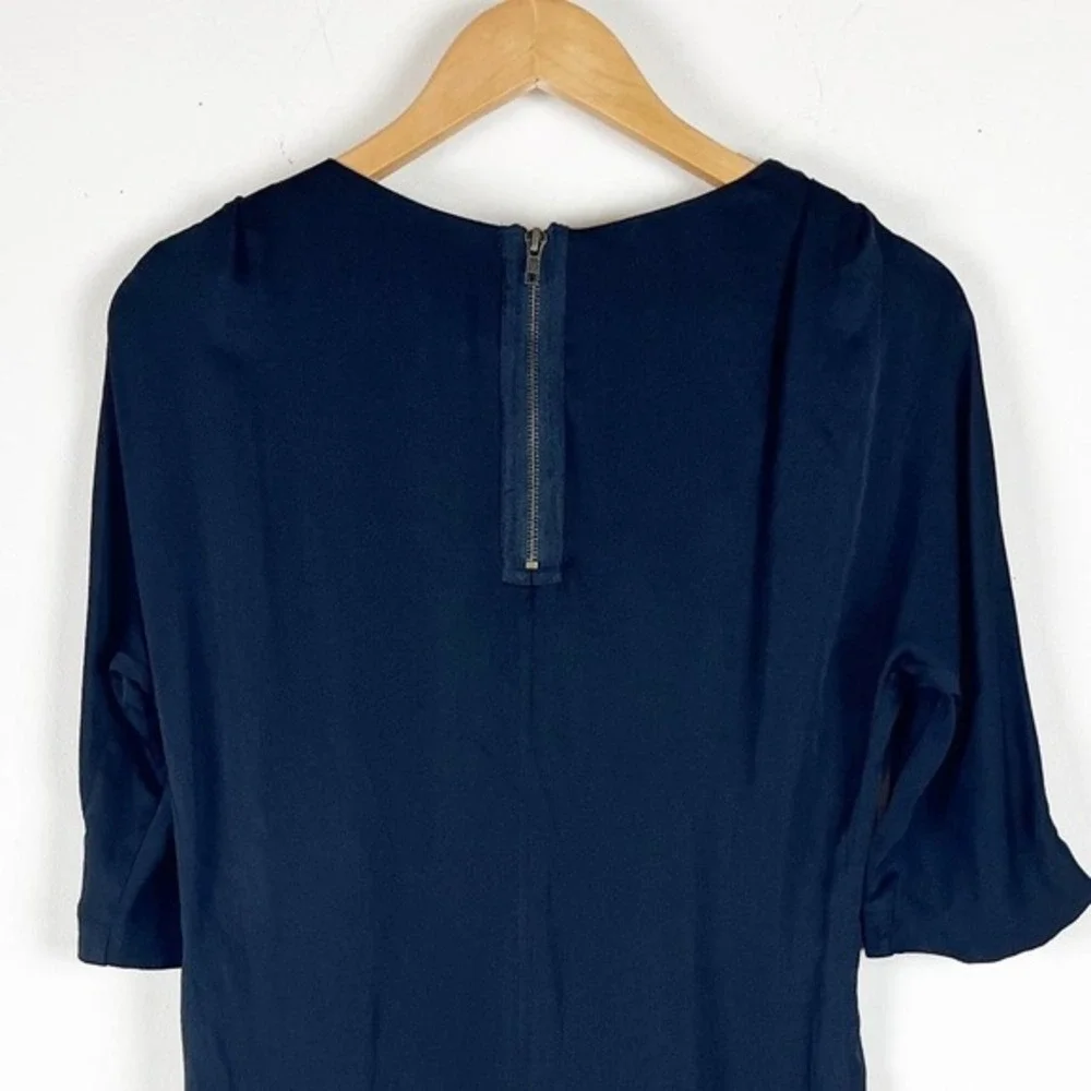 2/$30 Massimo Dutti  Navy SILK Blue Scoop‎ Neck Zip Back Shift Dress 4